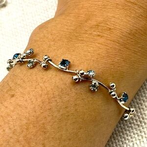 Vintage Vine CZ Bracelet Blue & Clear Stones | 7.25"